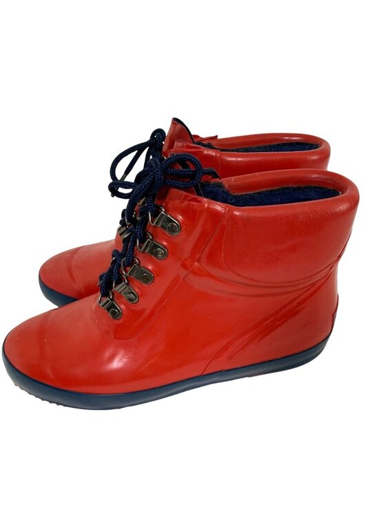 Vintage Lands End Womens Size 7 Red Blue Rain Boot Rainboots Ankle Lace Tie Up - Picture 3 of 6